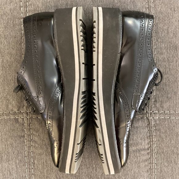 Prada Wingtip Platform Leather Oxford Platform Shoes, Black, Size 37 - Picture 6 of 10